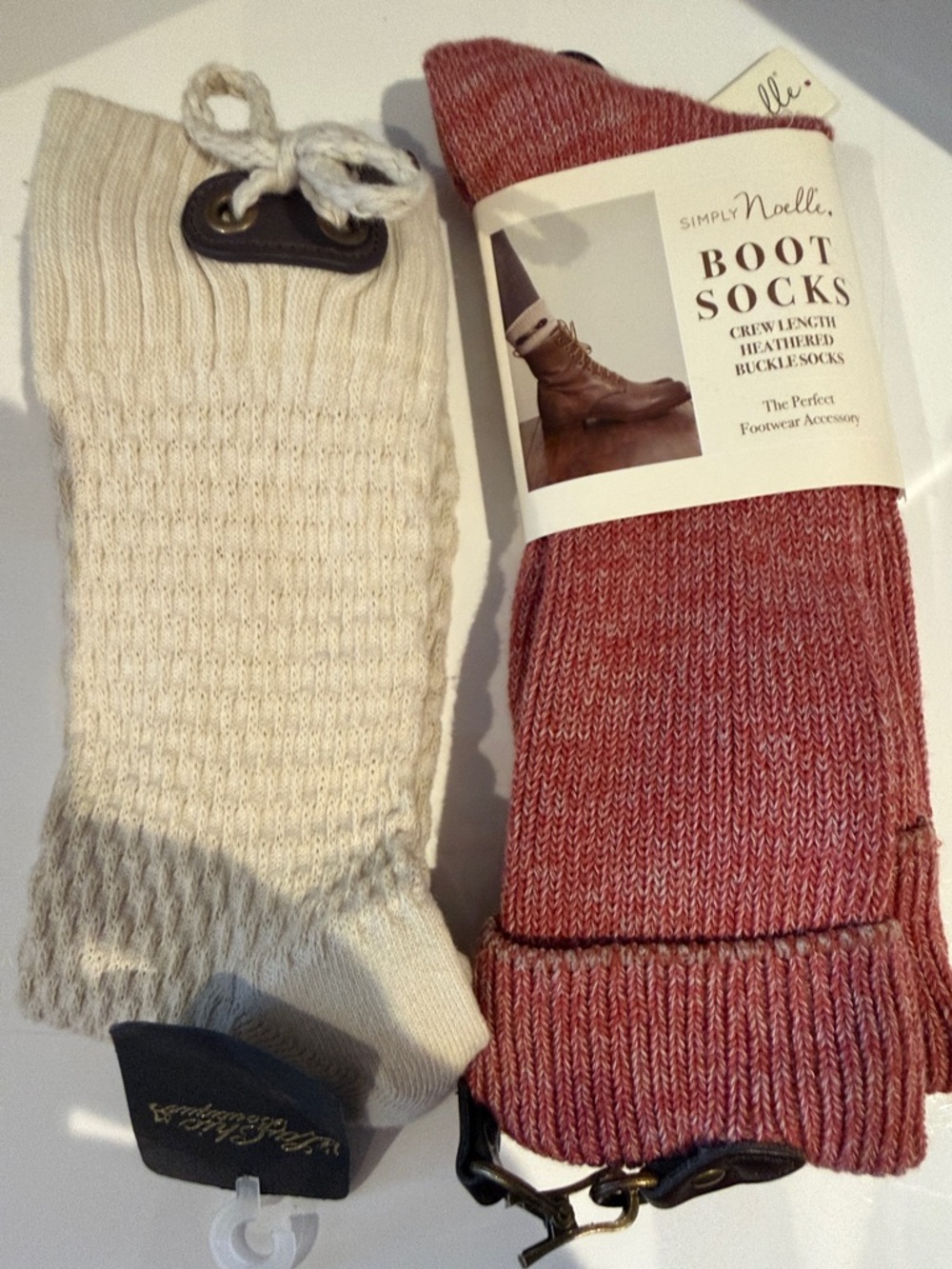 Simply Noelle Heathered Red & Cream Boot Socks with Cuff Detail-2 pair